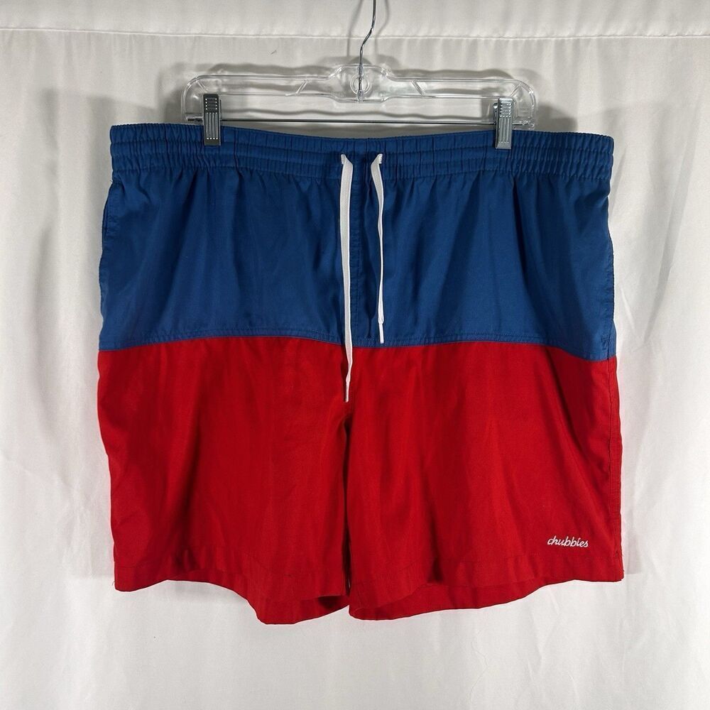 Chubbies Swim Trunks Men's XXL Red Blue Pull On Drawstring Pockets Mesh Lined